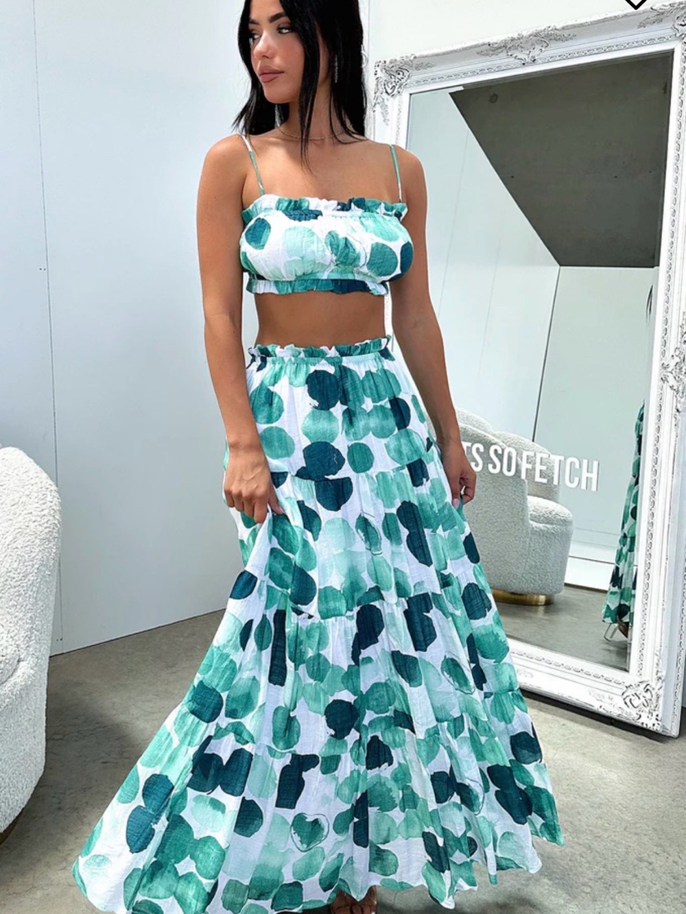Green Leaf-Print Maxi Skirt — Coordinated Set - Picture 2 of 3